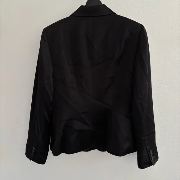 Black Satin Button Front Blazer Jacket Size 8 - Picture 10 of 14